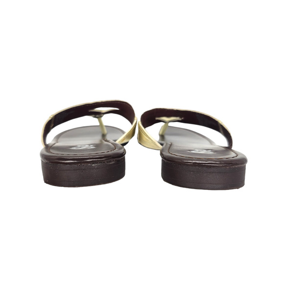 SO Sandals Womens 8 Gold Brown Strappy Summer Rubber Comfy Dressy Thong Flat - Picture 9 of 11